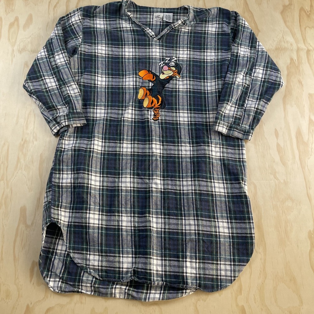 Vintage Disney Store Tigger Sleepshirt Womens One Size Plaid Flannel Sleepwear